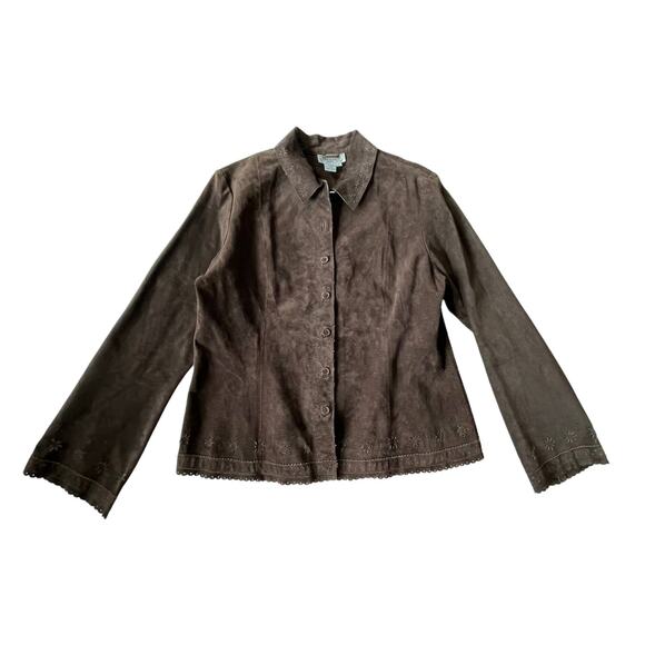Vintage 1990s Live a Little Suede Shacket Button Down Floral Cutout L EUC - Picture 1 of 13